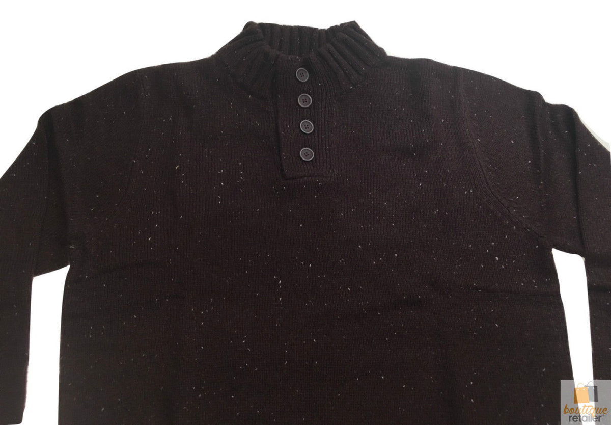 Mens Knit Jumper Pullover Sweater Knitted Casual Stretch Warm Winter  - 4 Button Mulberry 94 (KW16) - L