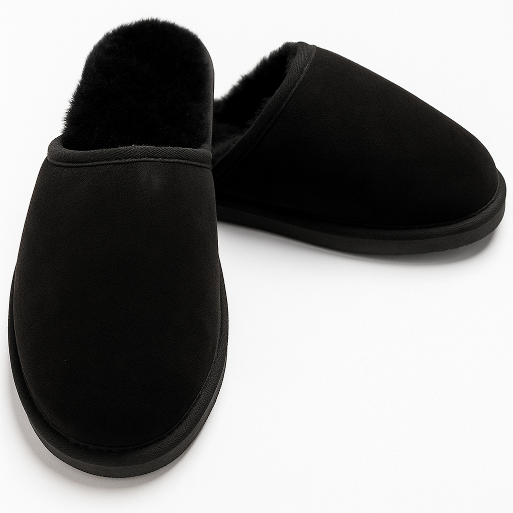 Sheepskin Wool Unisex Slippers Scuffs Slip On Winter Ugg Slippers in Black - 8