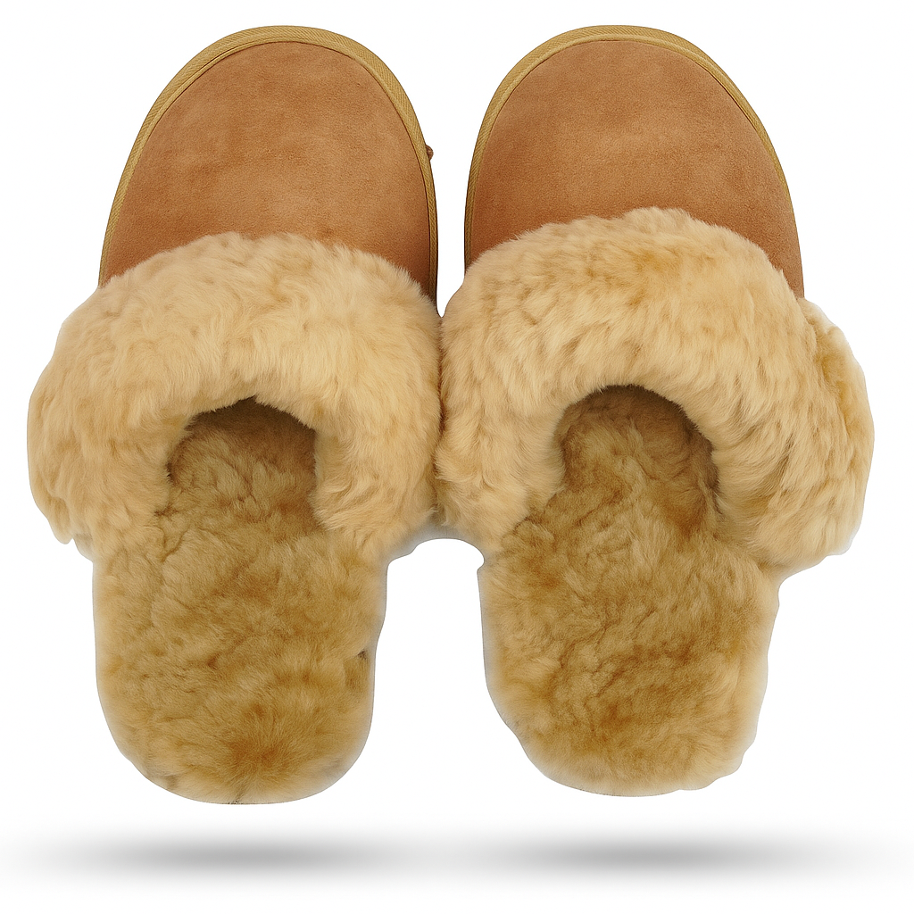 Sheepskin Wool Womens Slippers Scuffs Slip On Winter Ugg Slippers in Chestnut - 5