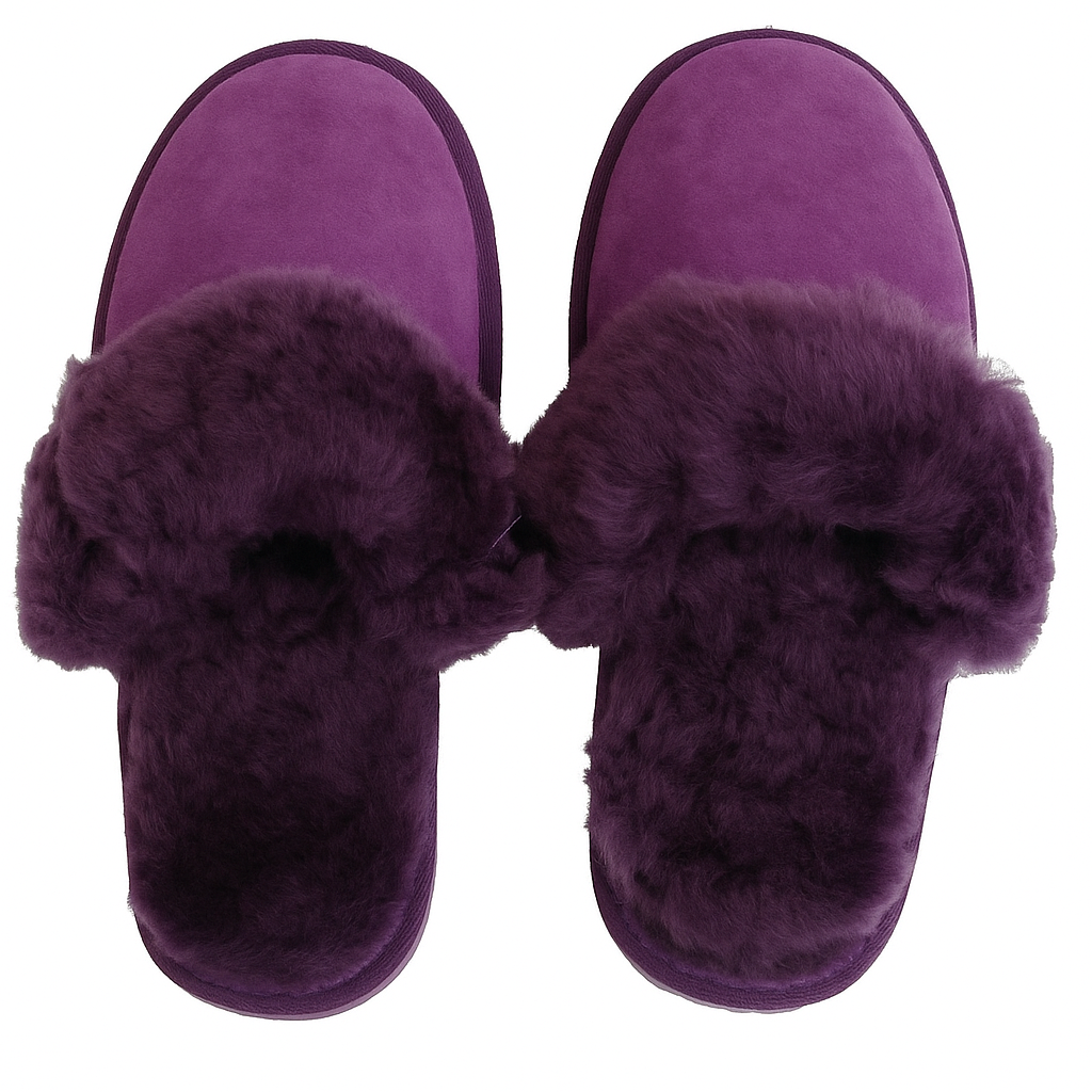 Sheepskin Wool Womens Slippers Scuffs Slip On Winter Ugg Slippers in Purple - 9