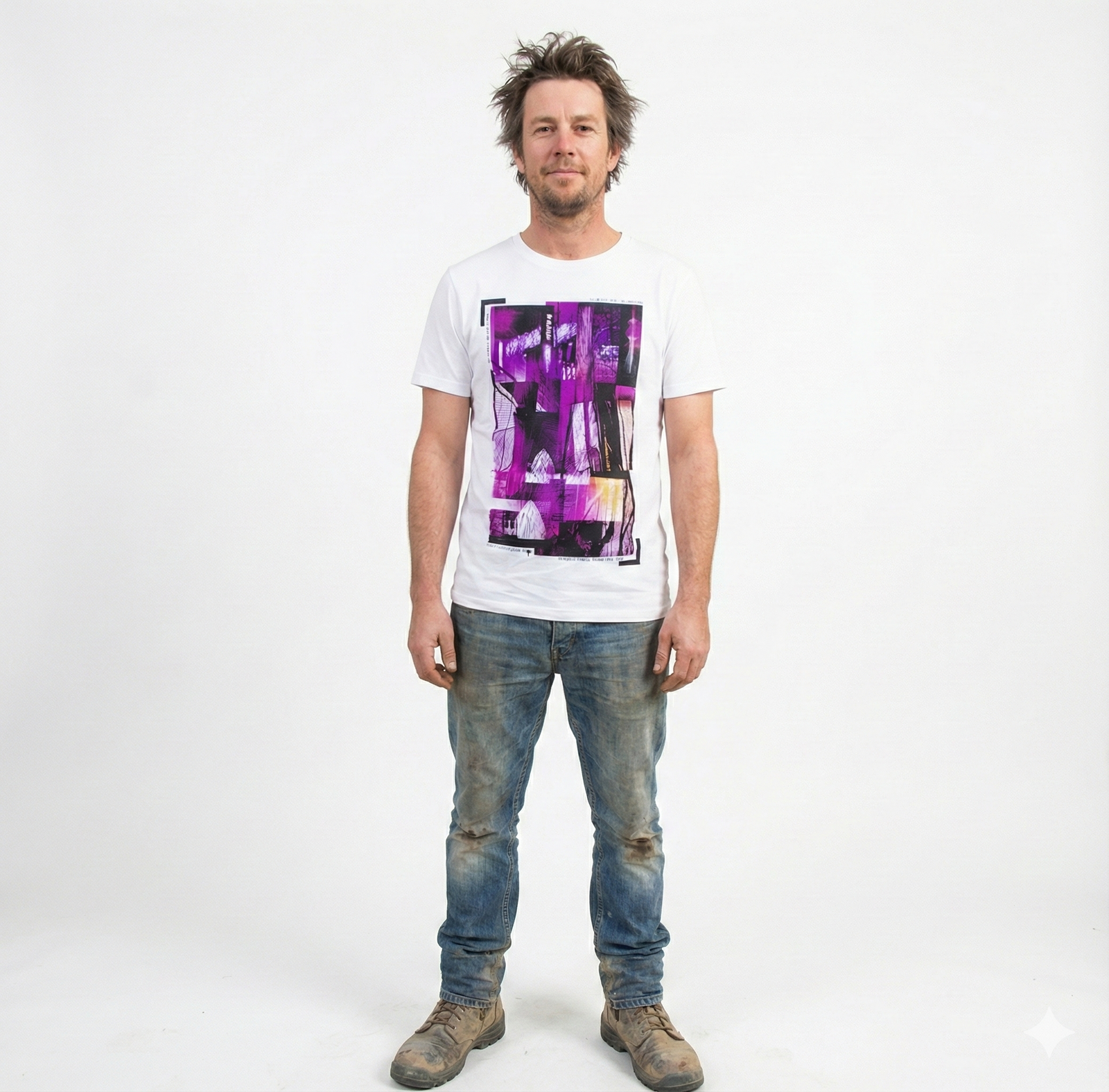 100% Cotton T-Shirt with Print Design Slim Fit Basic Tee Top in White - M