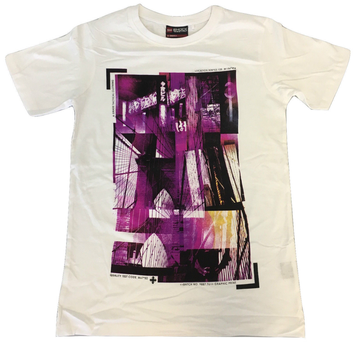 100% Cotton T-Shirt with Print Design Slim Fit Basic Tee Top in White - S