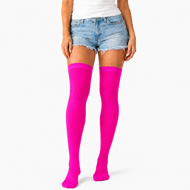 Over Knee Stay Up Stockings Hosiery Party Costume Socks - Hot Pink