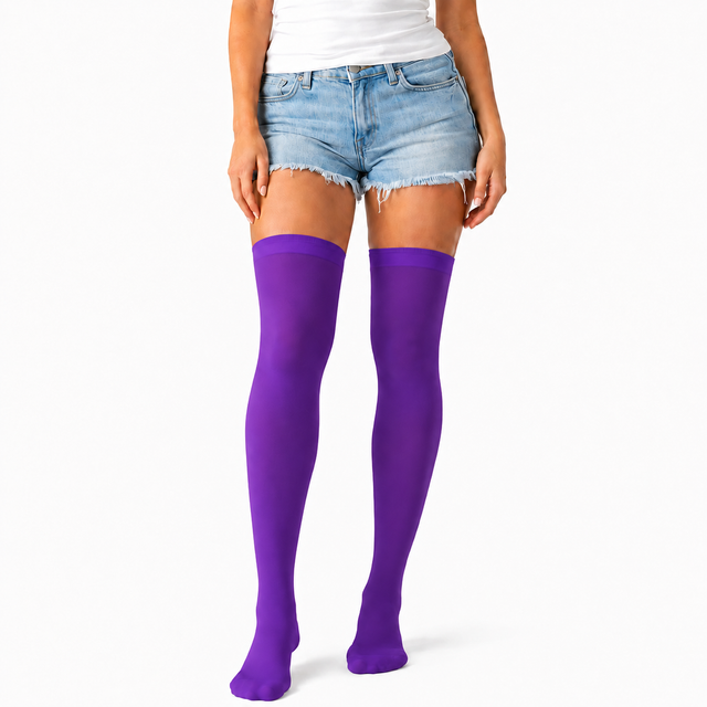 Over Knee Stay Up Stockings Hosiery Party Costume Socks - Plain Purple