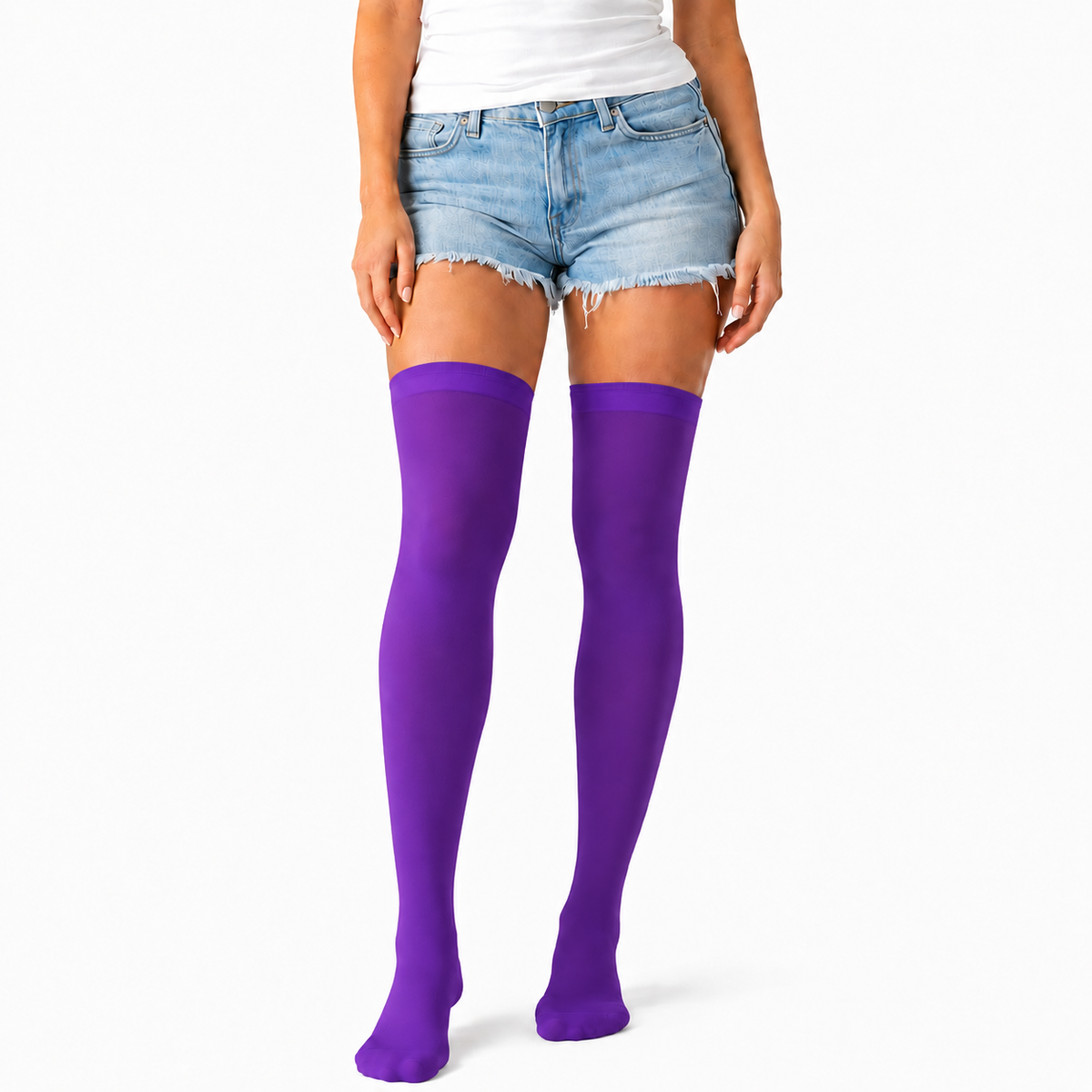 Over Knee Stay Up Stockings Hosiery Party Costume Socks - Plain Purple