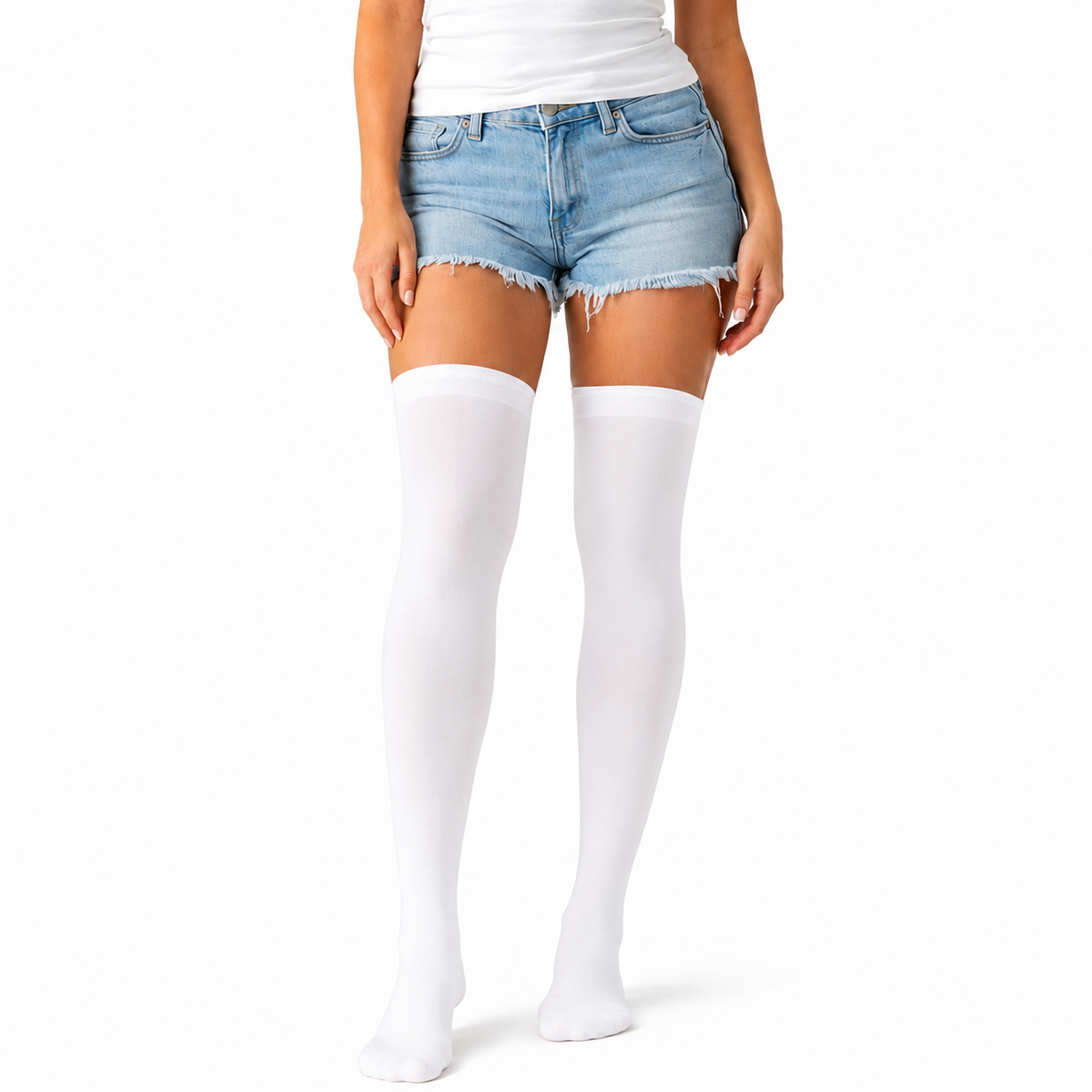 Over Knee Stay Up Stockings Hosiery Party Costume Socks - Plain White