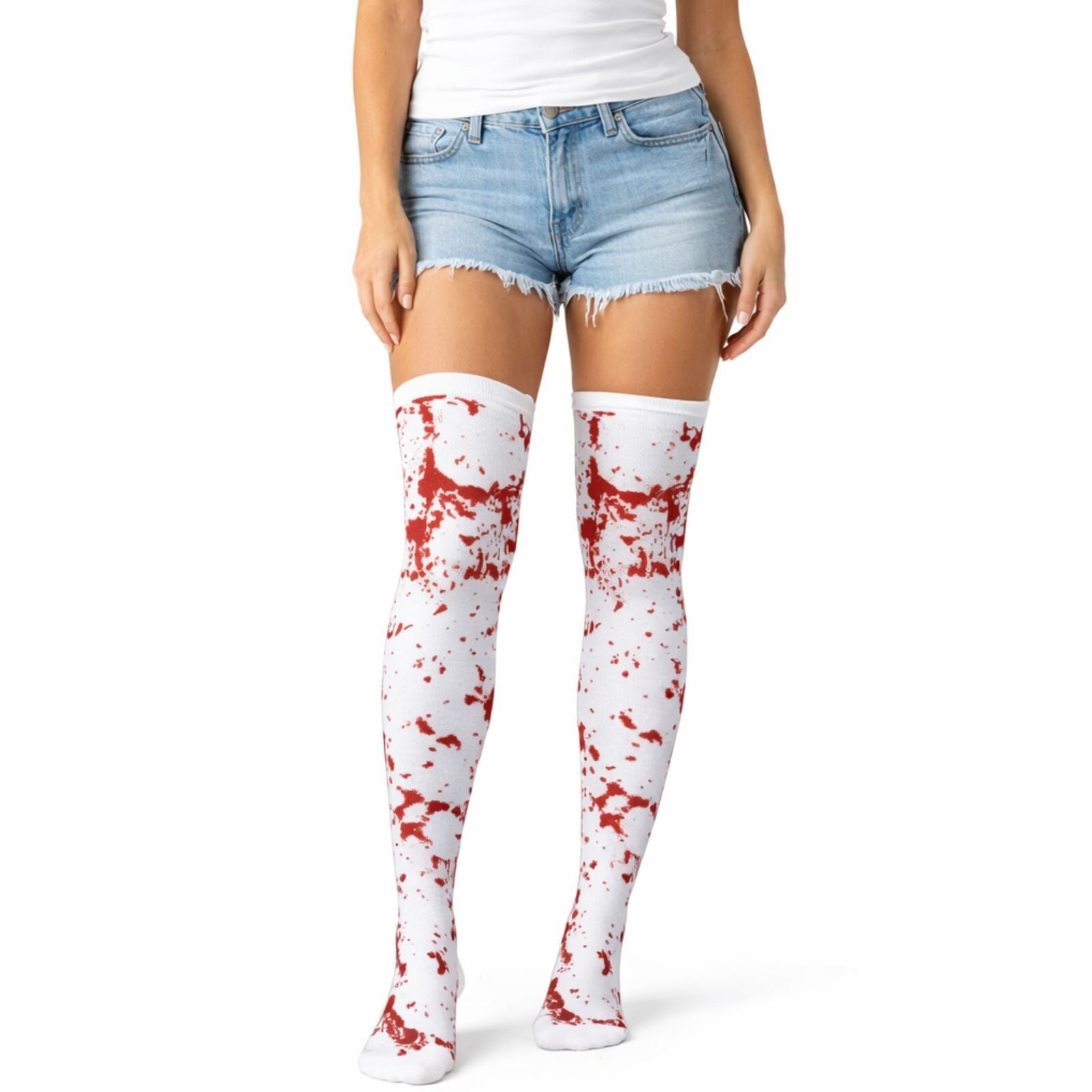 Over Knee Stay Up Stockings Hosiery Party Costume Socks - Fake Blood Splash