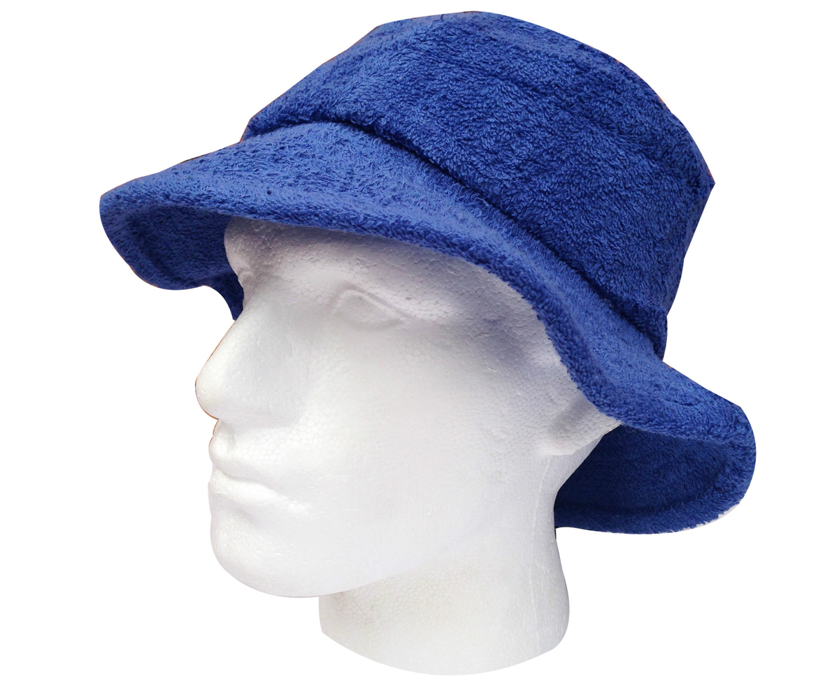 100% Cotton Terry Towelling Bucket Hat Daggy Fishing Camping Lad Cap in Blue - X-Large