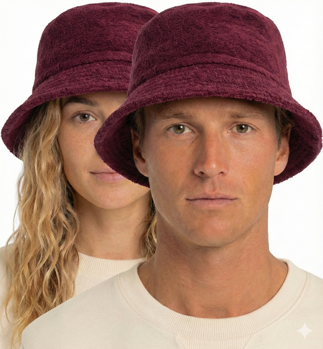 100 Cotton Terry Towelling Bucket Hat Daggy Fishing Camping in Burgundy X Large