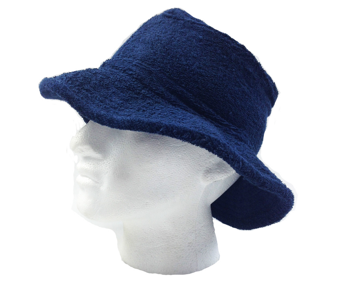 100% Cotton Terry Towelling Bucket Hat Daggy Fishing Camping Lad Cap in Navy Blue - X-Large