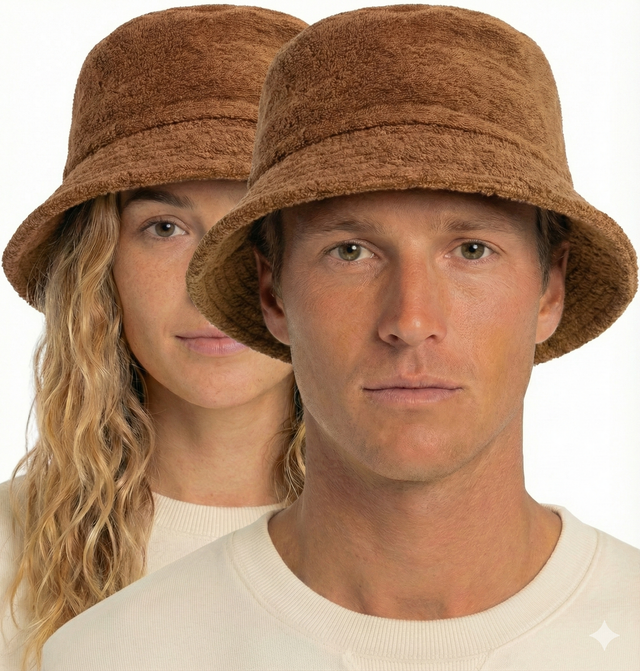 100 Cotton Terry Towelling Bucket Hat Daggy Fishing Camping Lad in Tan Brown XXL