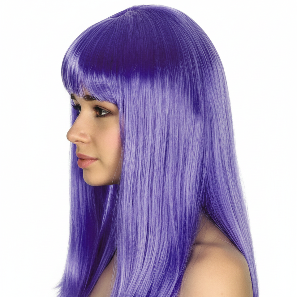 LONG WIG Straight Party Hair Costume Fringe Cosplay Fancy Dress 70cm Womens - Purple (22456)