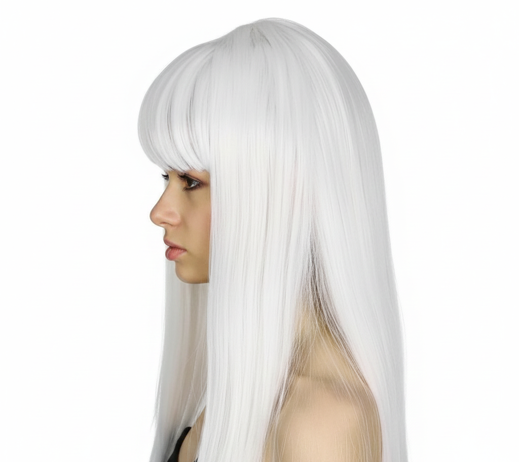 LONG WIG Straight Party Hair Costume Fringe Cosplay Fancy Dress 70cm Womens - White (22451)