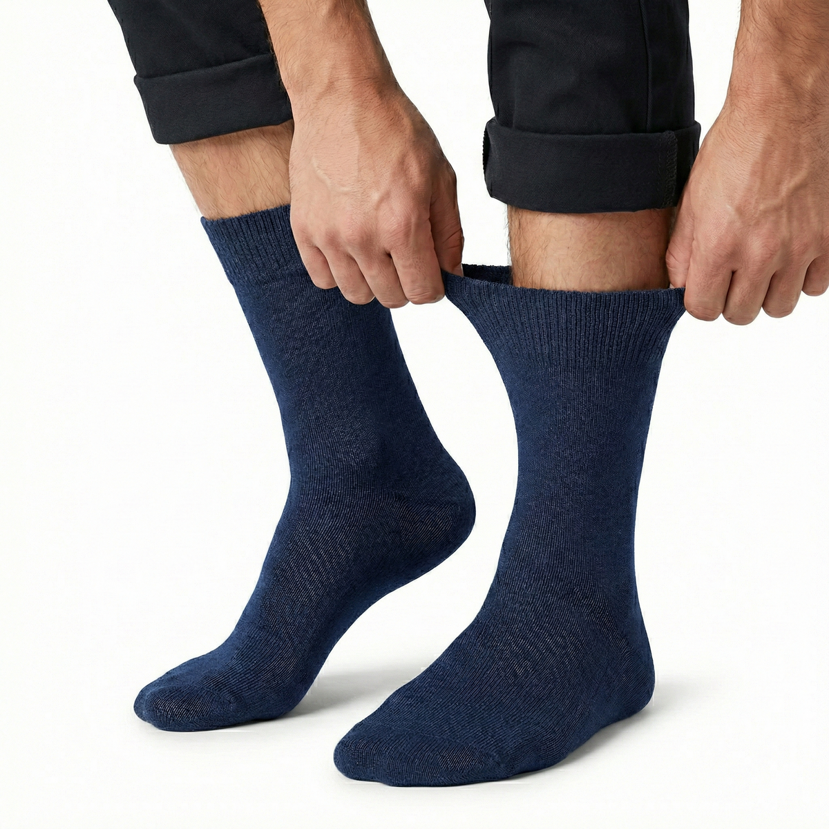 1x Pair COTTON Rich LOOSE TOP SOCKS Circulation Diabetic Comfort in Navy - 11-14