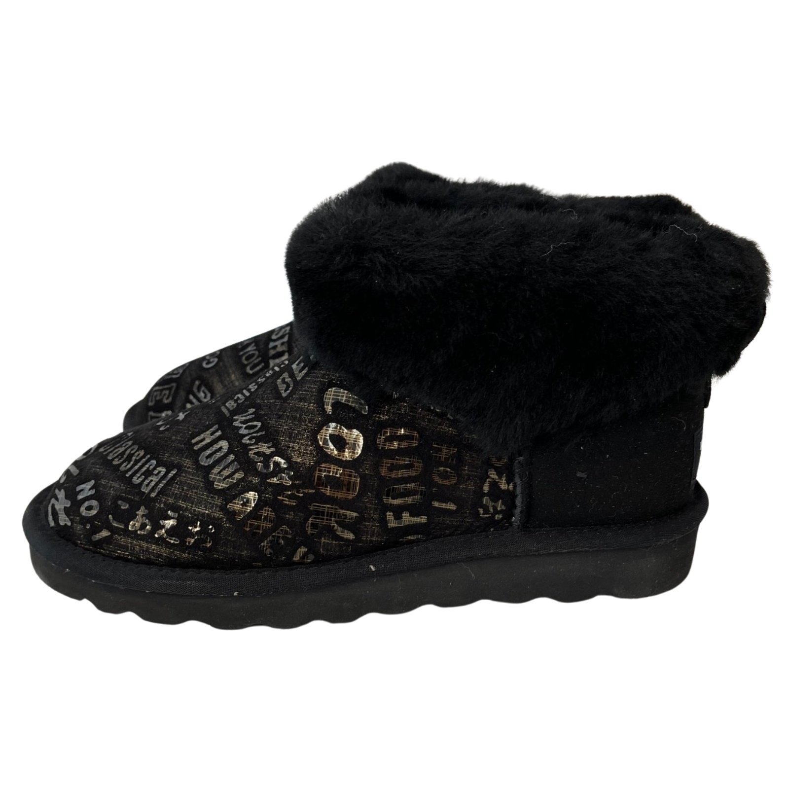 Womens Australian Sheepskin Wool Fur Mini UGG Ankle Boots in Gold Black - 5