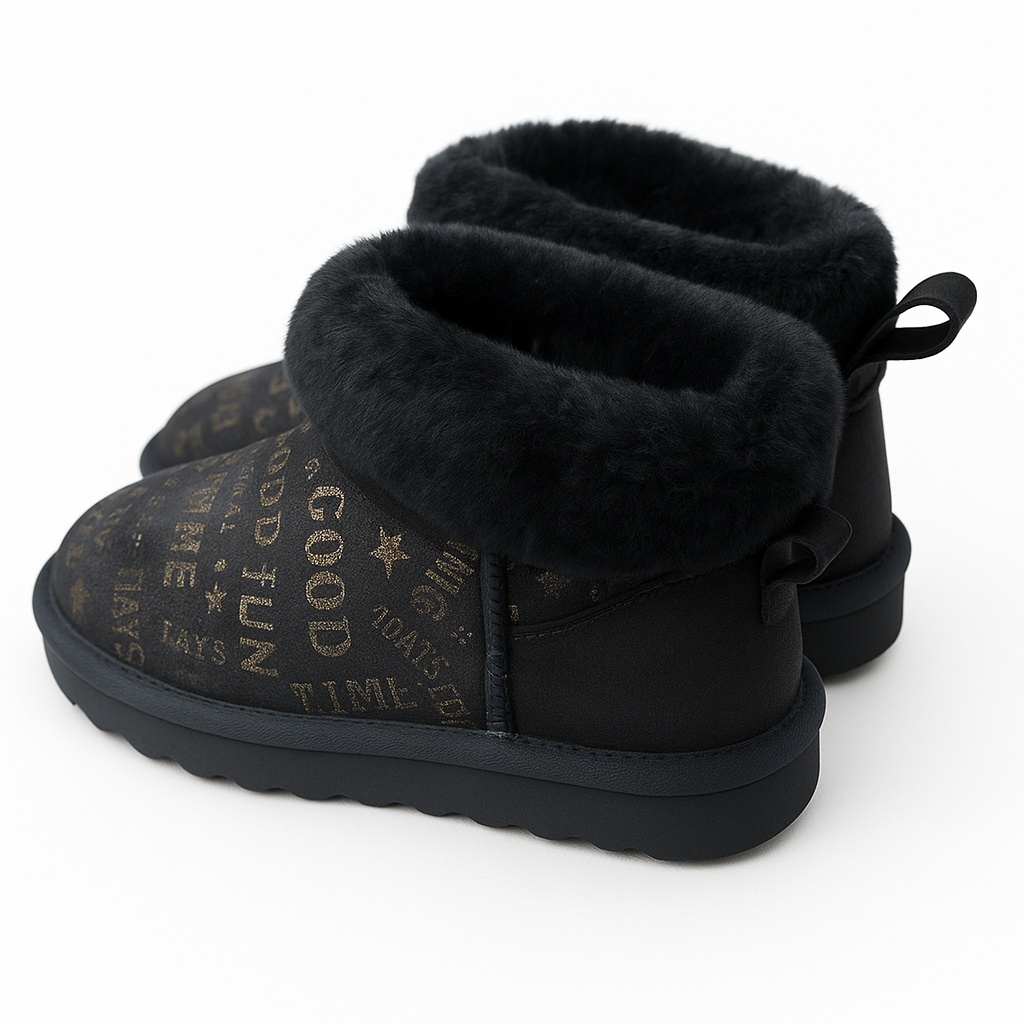 Womens Australian Sheepskin Wool Fur Mini UGG Ankle Boots in Gold Black - 6