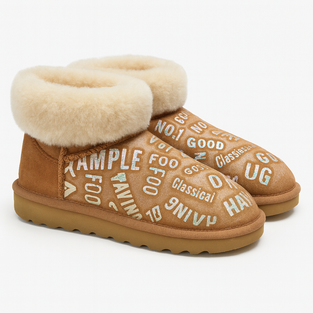 Womens Australian Sheepskin Wool Fur Mini UGG Ankle Boots in Metallic Chestnut - 7