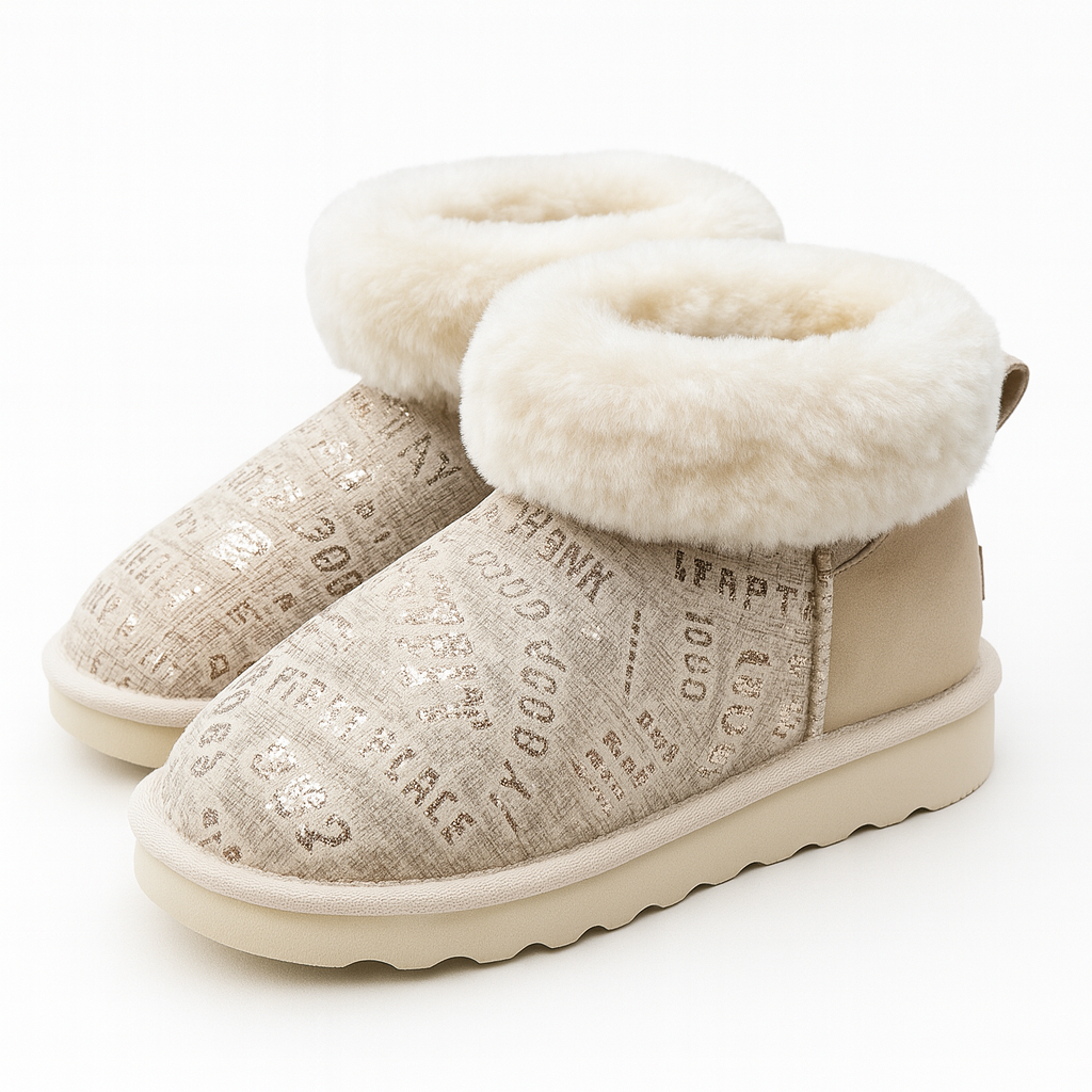 Womens Australian Sheepskin Wool Fur Mini UGG Ankle Boots in Gold Sand - 7