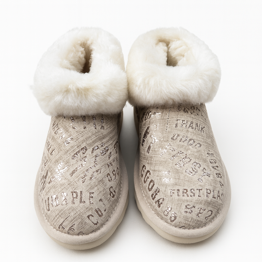 Womens Australian Sheepskin Wool Fur Mini UGG Ankle Boots in Gold Sand - 8
