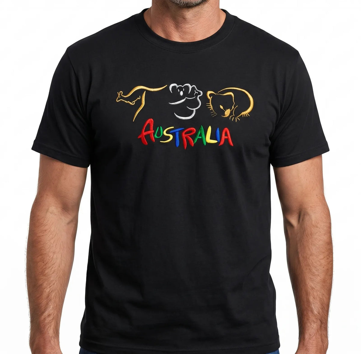 Adult Australia T Shirt Kangaroo Koala 100% Cotton Souvenir Tee Top - Black - S