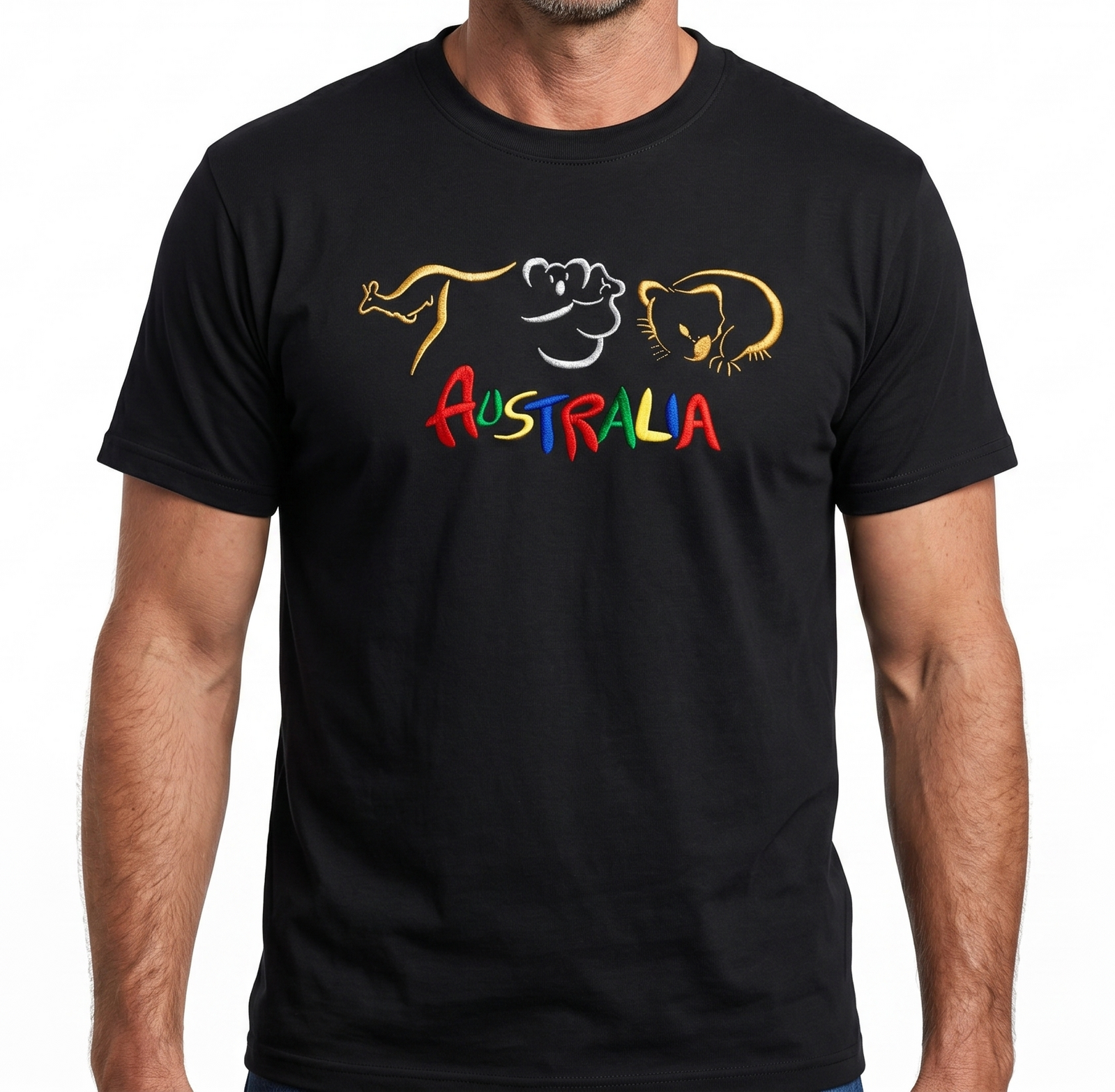 Adult Australia T Shirt Kangaroo Koala 100% Cotton Souvenir Tee Top - Black - XL