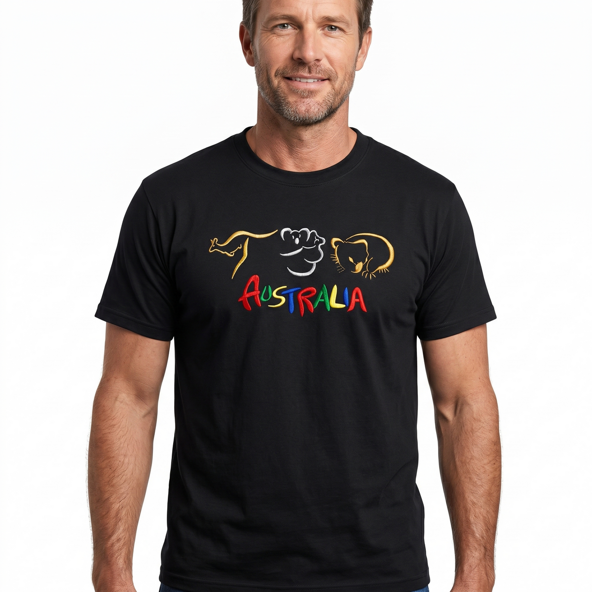 Adult Australia T Shirt Kangaroo Koala 100% Cotton Souvenir Tee Top - Black - XL