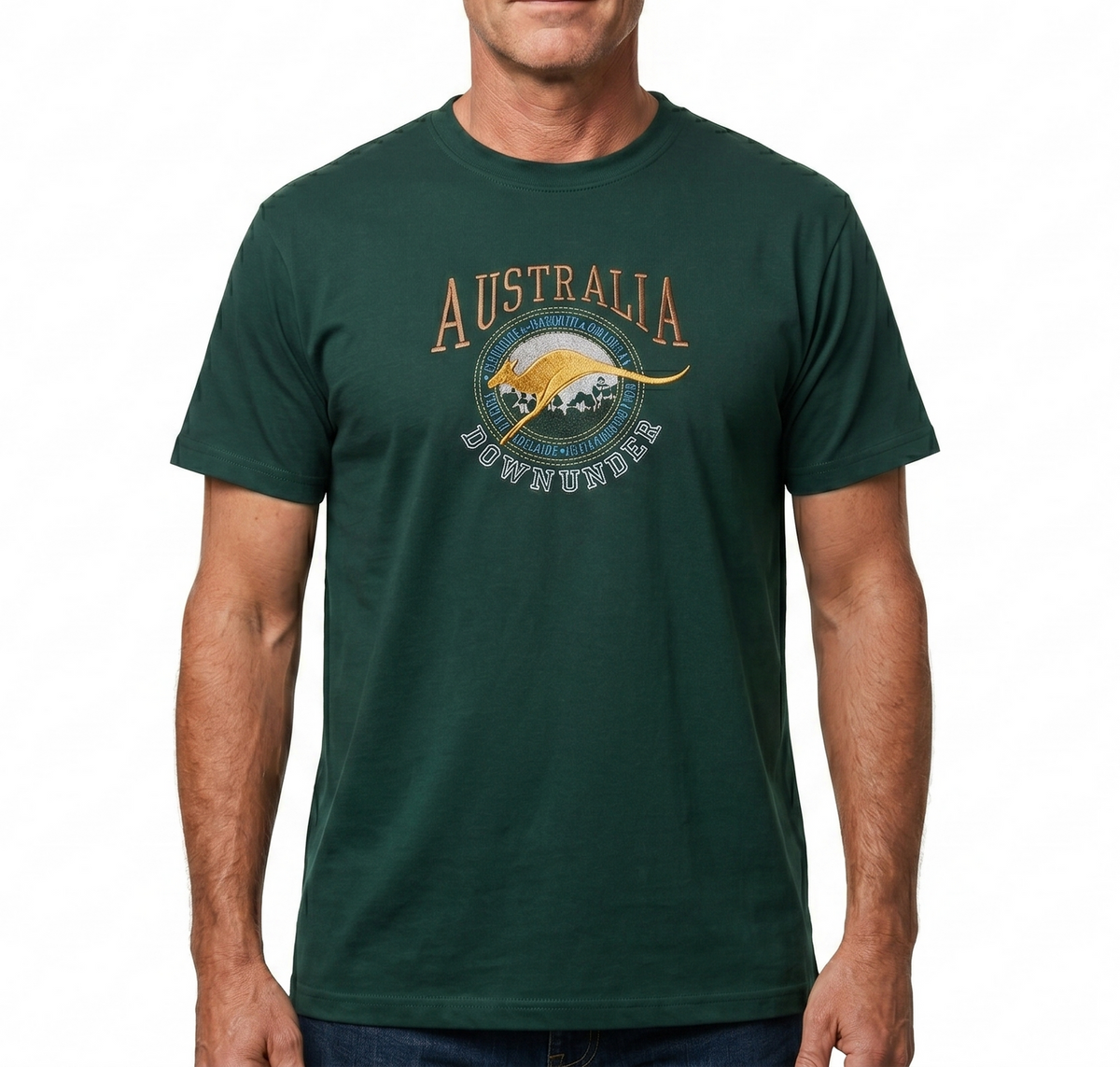 Adult Australia Kangaroo T Shirt Australia Day Souvenir Tee Top 100% Cotton - Bottle Green - S