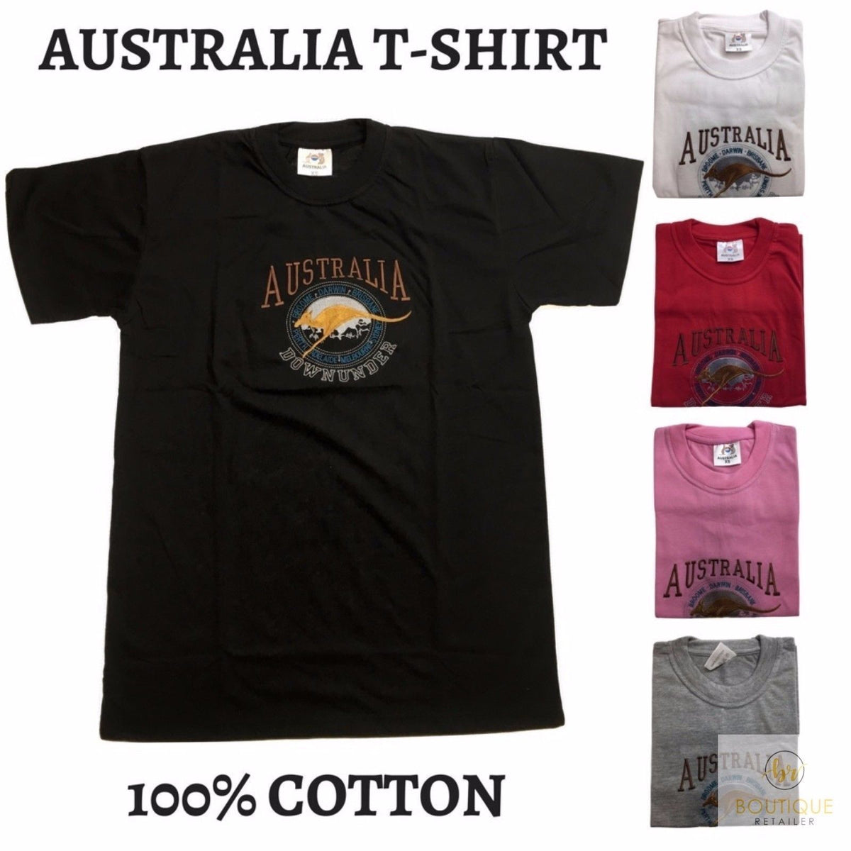 Adult Australia Kangaroo T Shirt Australia Day Souvenir Tee Top 100% Cotton - Grey - S