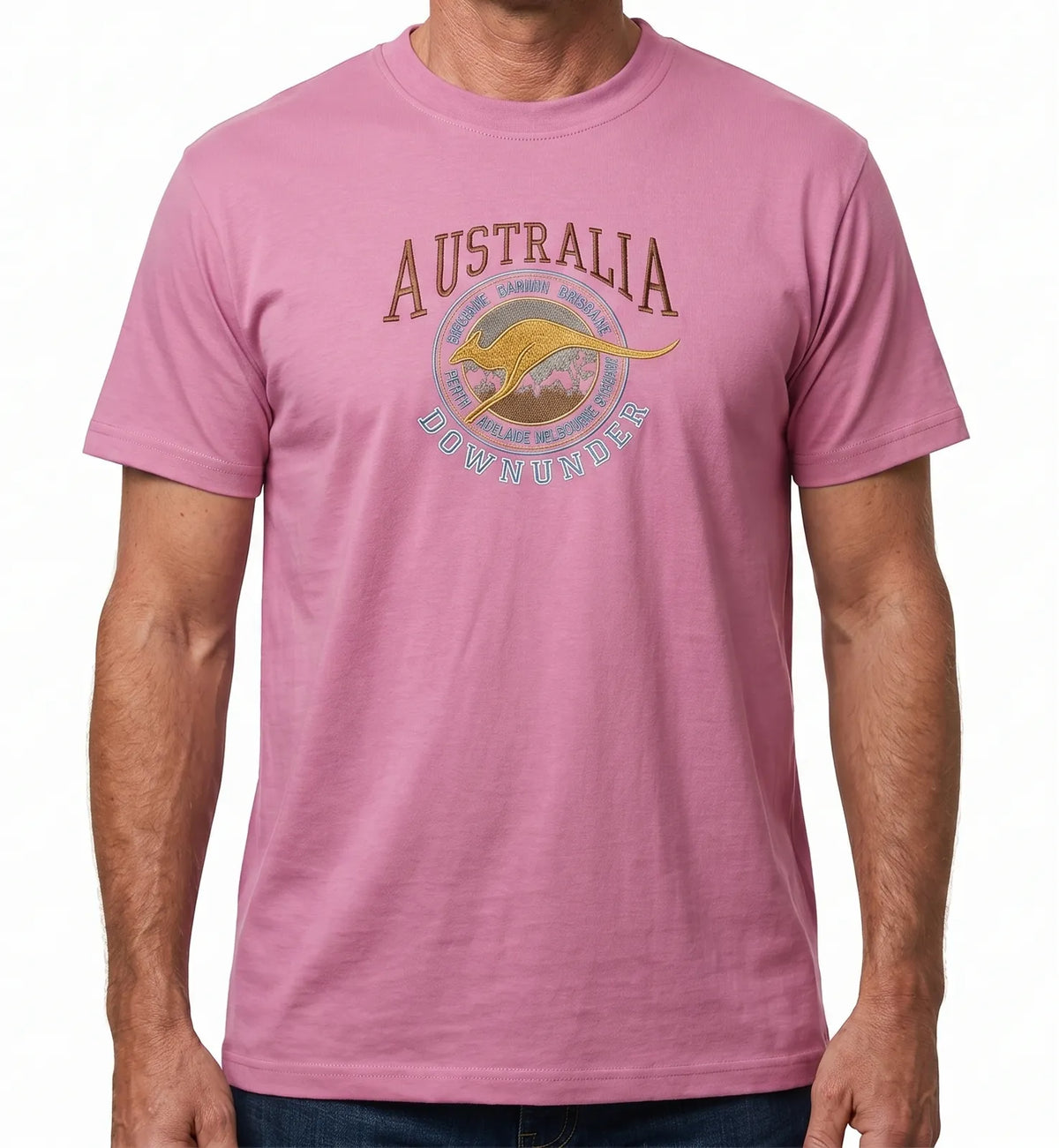 Adult Australia Kangaroo T Shirt Australia Day Souvenir Tee Top 100% Cotton - Pink - L