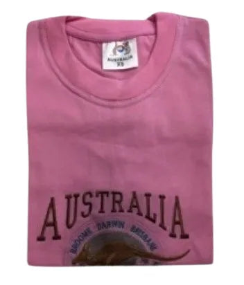 Adult Australia Kangaroo T Shirt Australia Day Souvenir Tee Top 100% Cotton - Pink - L
