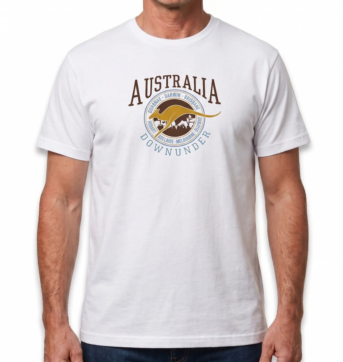 Adult Australia Kangaroo T Shirt Australia Day Souvenir Tee Top 100% Cotton - White - S
