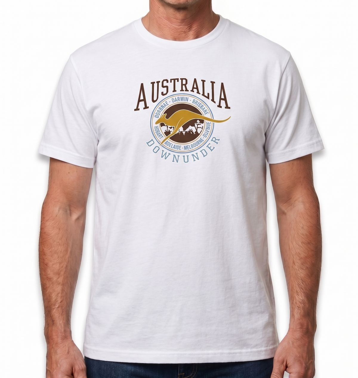 Adult Australia Kangaroo T Shirt Australia Day Souvenir Tee Top 100% Cotton - White - XS