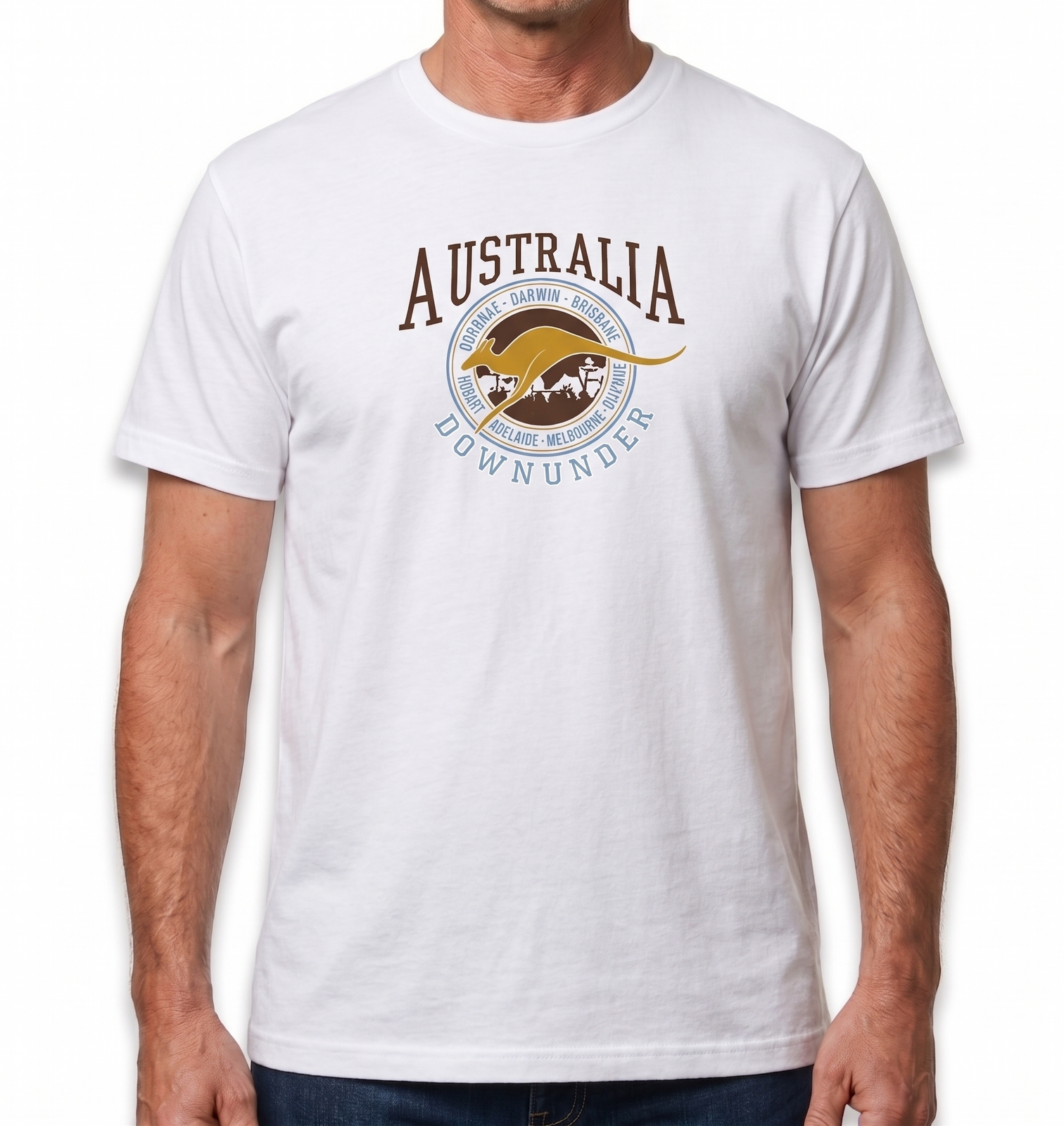 Adult Australia Kangaroo T Shirt Australia Day Souvenir Tee Top 100% Cotton - White - XS