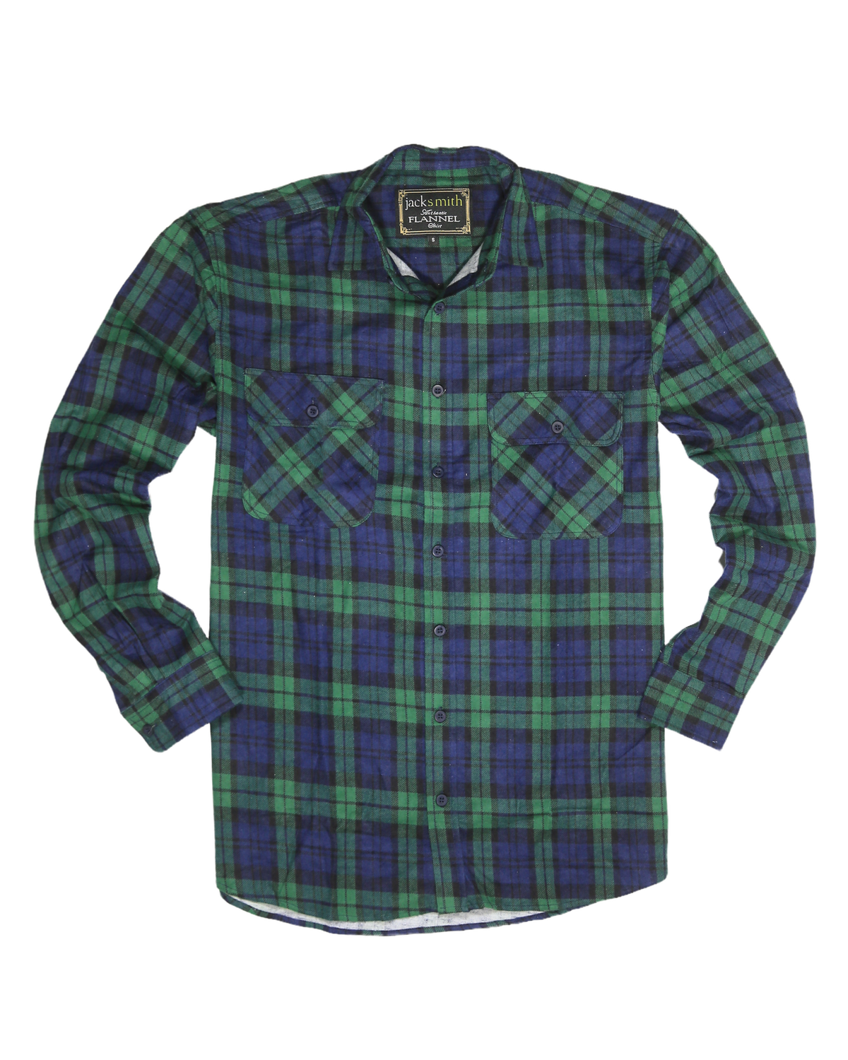 Mens Flannelette Long Sleeve Shirt 100% Cotton Check Authentic Flannel - Full Placket - Green - L