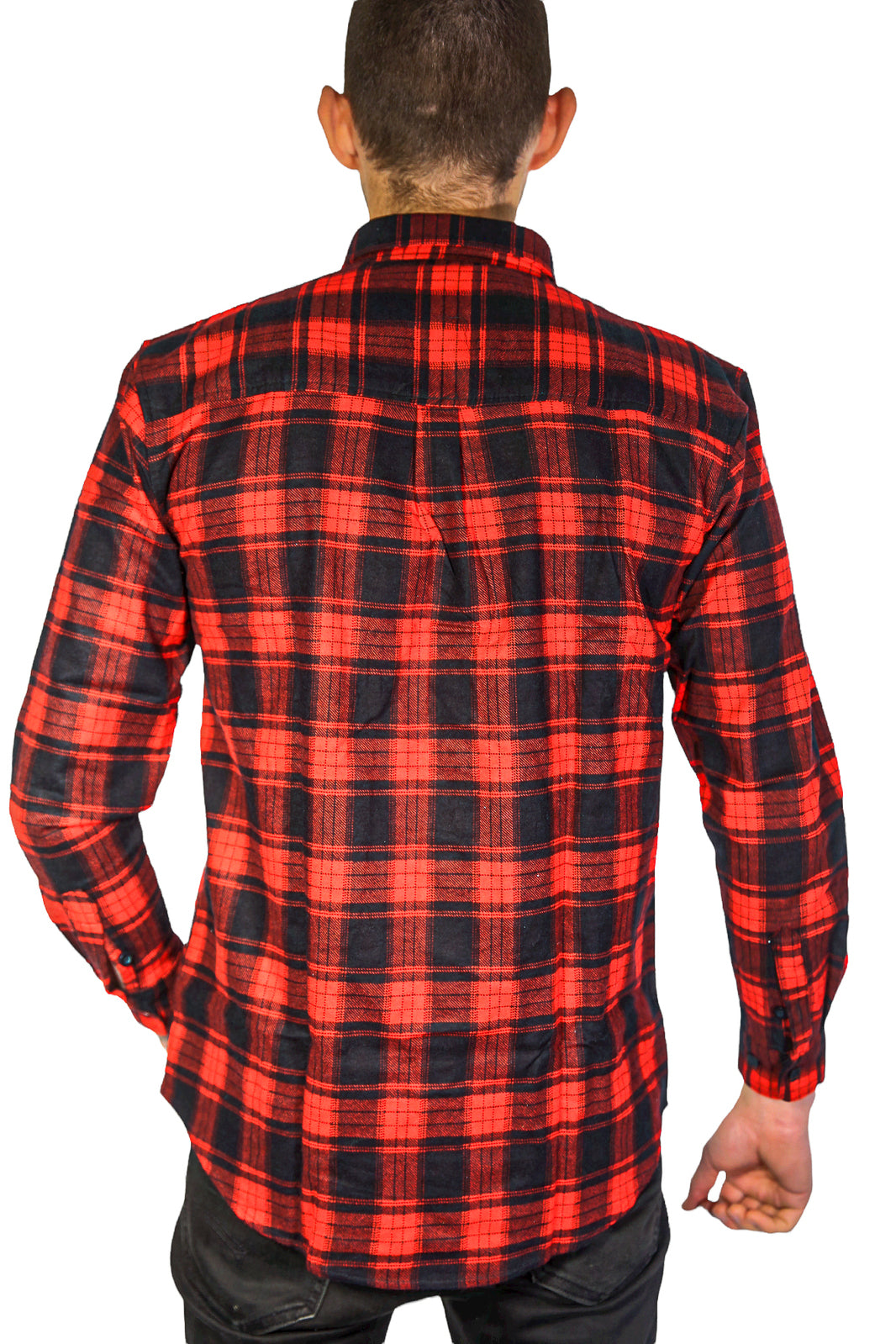 Mens Flannelette Long Sleeve Shirt 100% Cotton Check Authentic Flannel - Full Placket - Red  - XXL