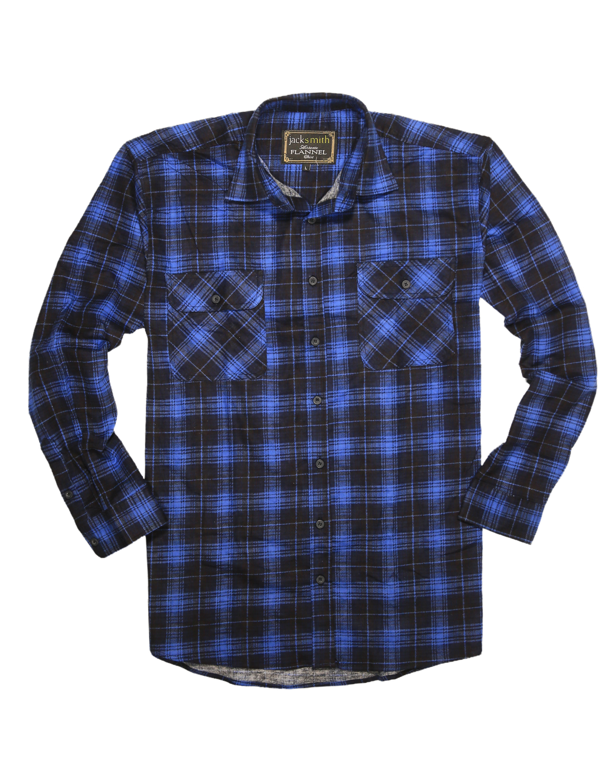 Mens 100% Cotton Flannelette Shirt Long Sleeve Check Authentic Flannel - Blue - L