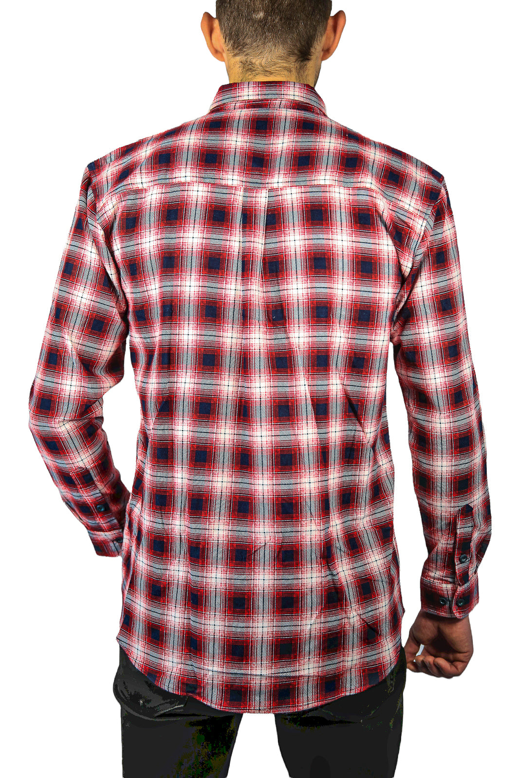 Mens 100% Cotton Flannelette Shirt Long Sleeve Check Authentic Flannel - Red/Navy - 4XL