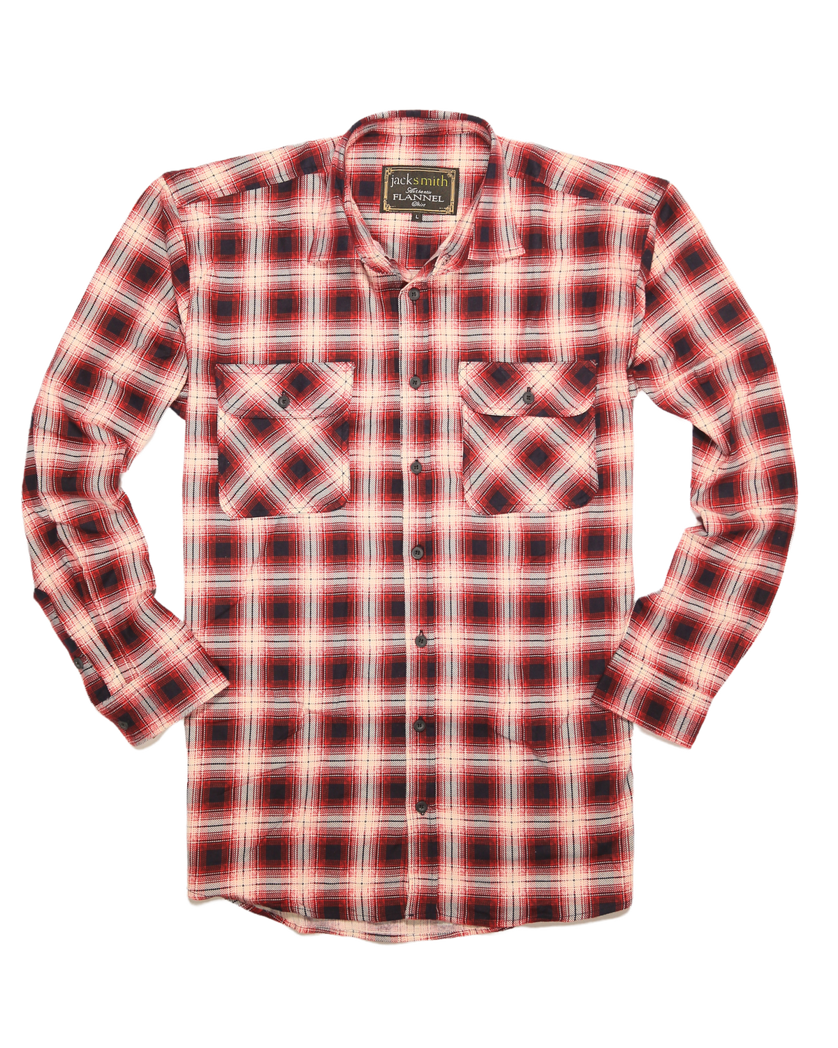 Mens 100% Cotton Flannelette Shirt Long Sleeve Check Authentic Flannel - Red/Navy - L