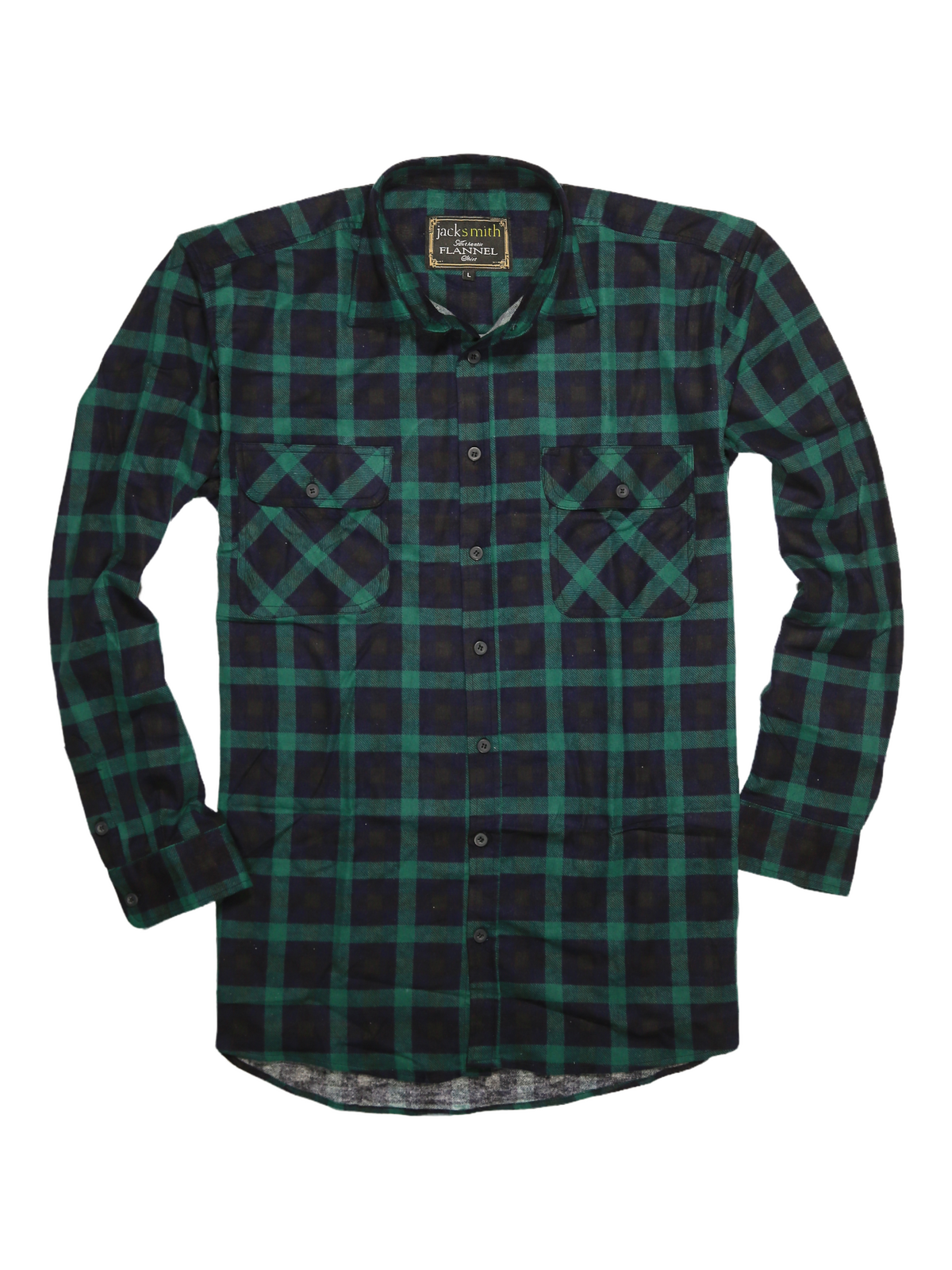 Mens 100% Cotton Flannelette Shirt Long Sleeve Check Authentic Flannel - Green/Navy - L