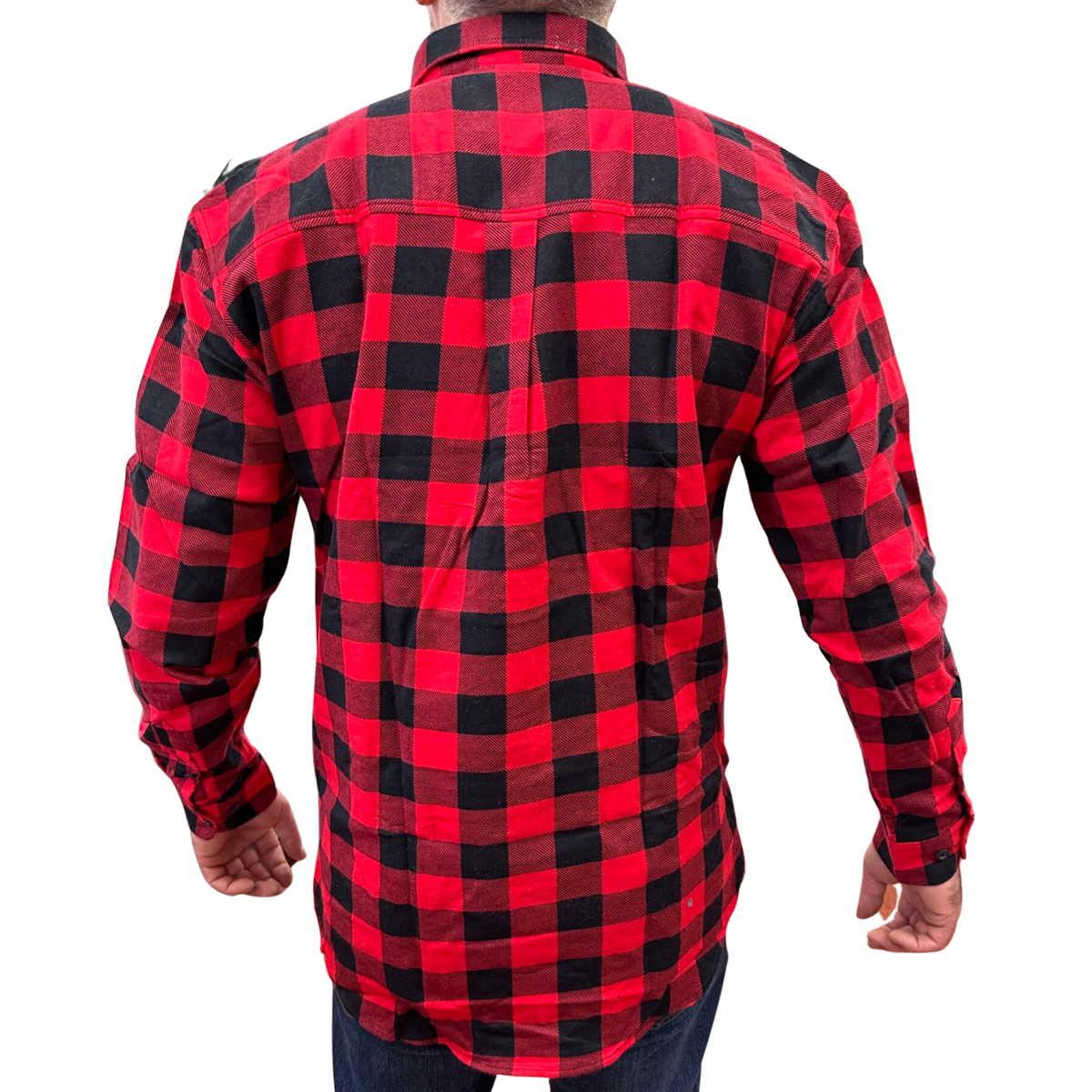Mens Flannelette Long Sleeve Pullover Shirt 100% Cotton Flannel - Half Placket - Red/Black - 6XL