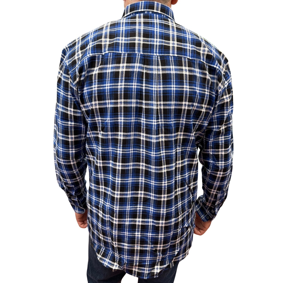 Mens Flannelette Long Sleeve Pullover Shirt 100% Cotton Flannel - Half Placket - Blue/Black - 6XL