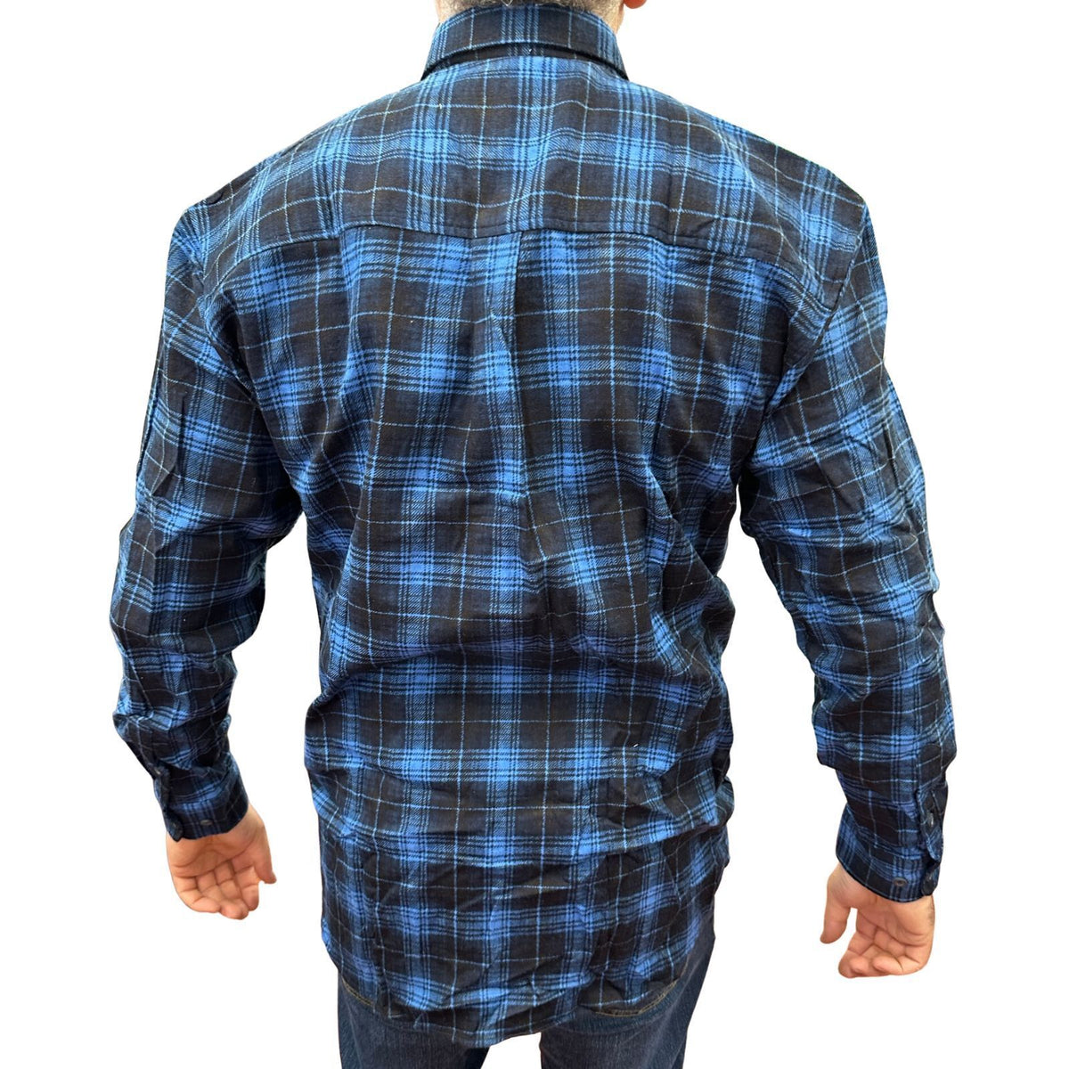 Mens Flannelette Long Sleeve Pullover Shirt 100% Cotton Flannel - Half Placket - Blue - L