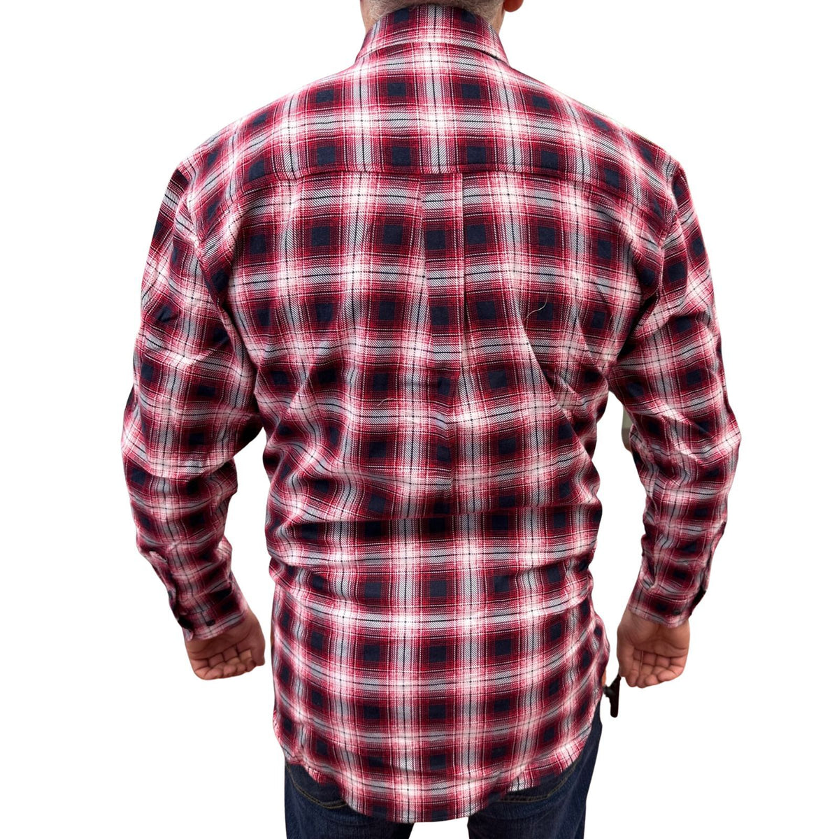 Mens Flannelette Long Sleeve Pullover Shirt 100% Cotton Flannel - Half Placket - Red/Navy - L