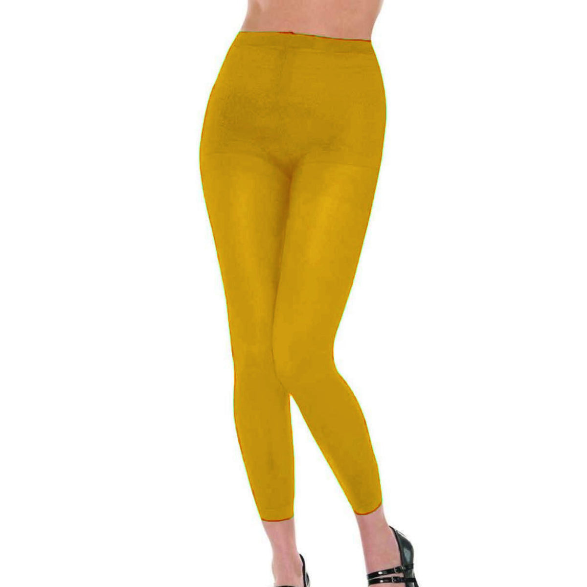 Womens Footless Tights Fluoro Bright Colour Stretch Polyester Hosiery - Yellow