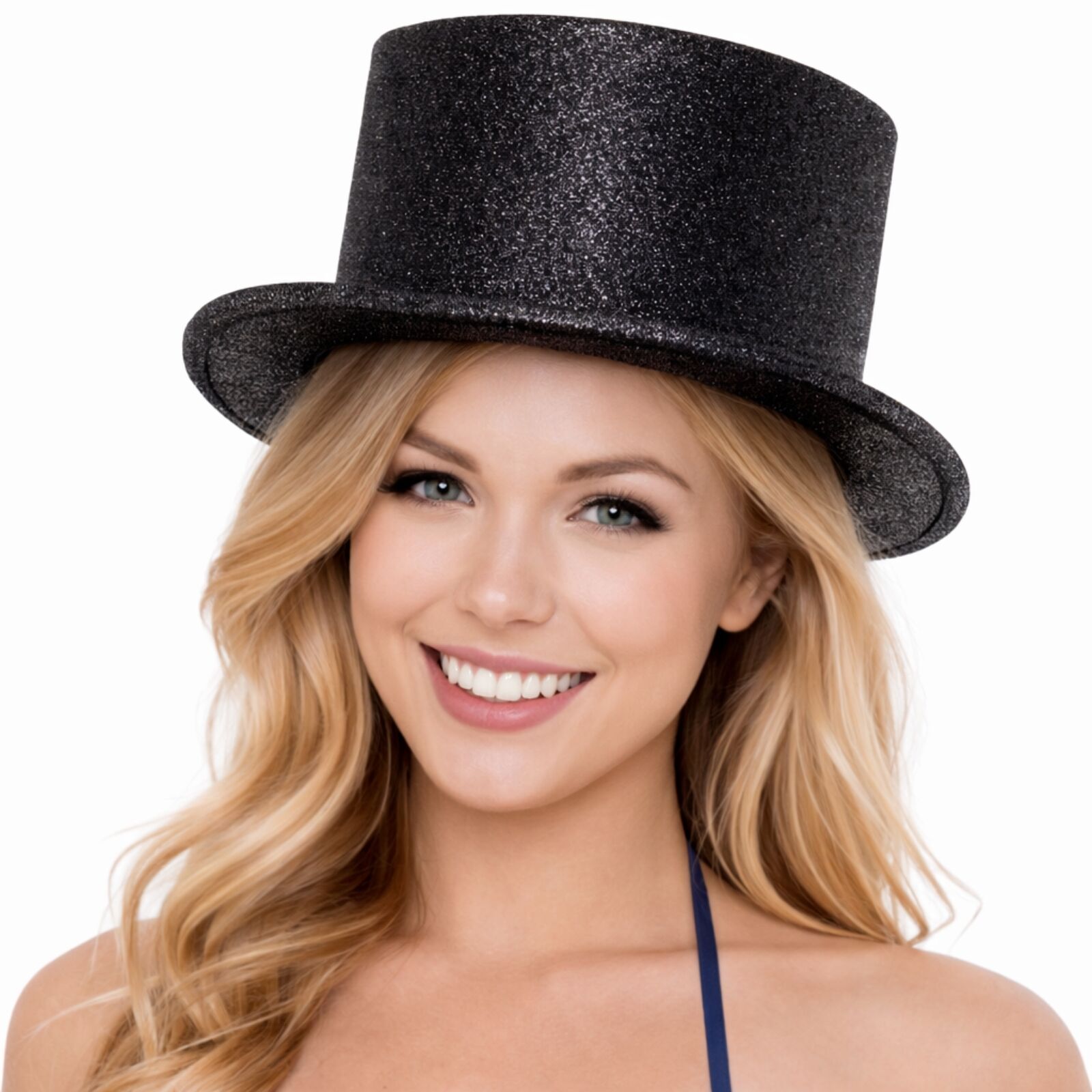 Glitter Top Hat Adult Costume Fancy Dress Party Plastic Tall Hat - Black