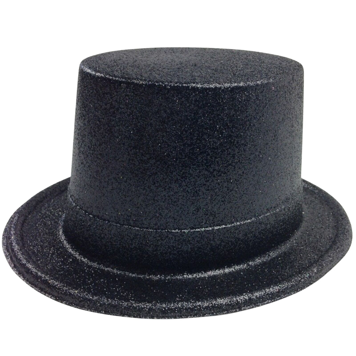 Glitter Top Hat Adult Costume Fancy Dress Party Plastic Tall Hat - Black