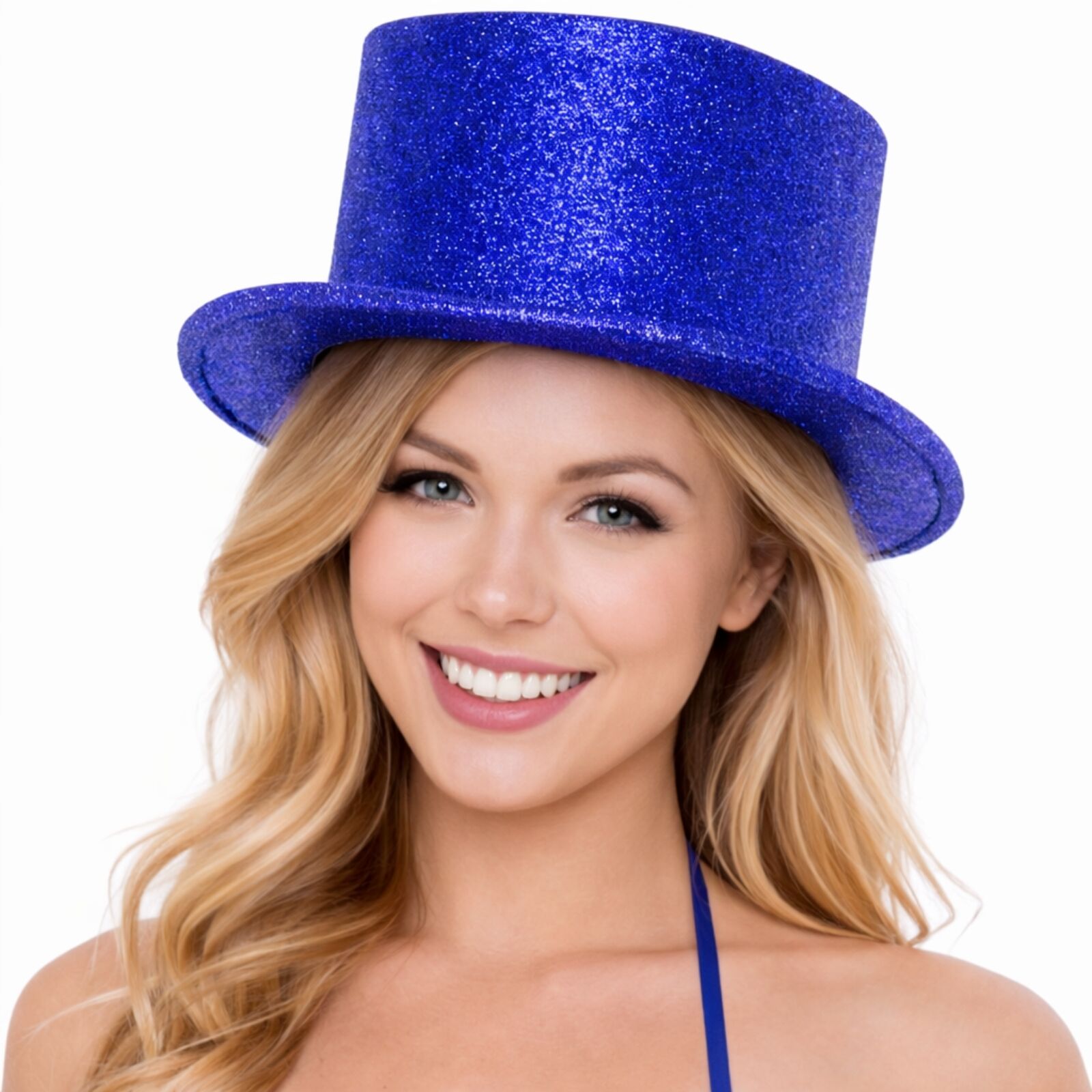 Glitter Top Hat Adult Costume Fancy Dress Party Plastic Tall Hat - Blue