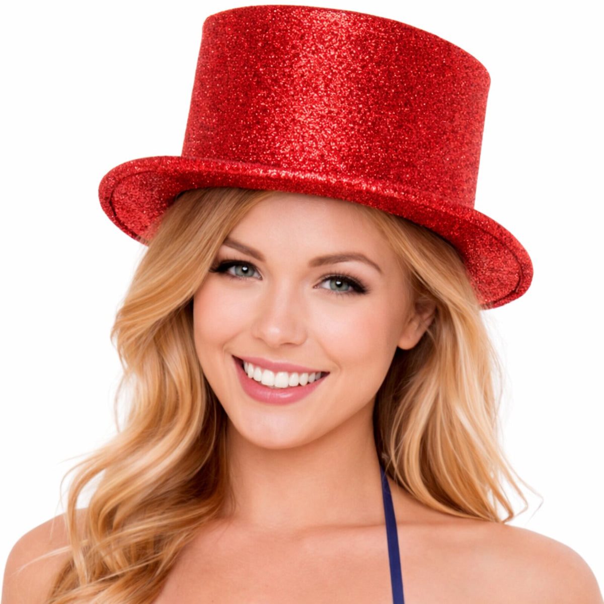 Glitter Top Hat Adult Costume Fancy Dress Party Plastic Tall Hat - Red