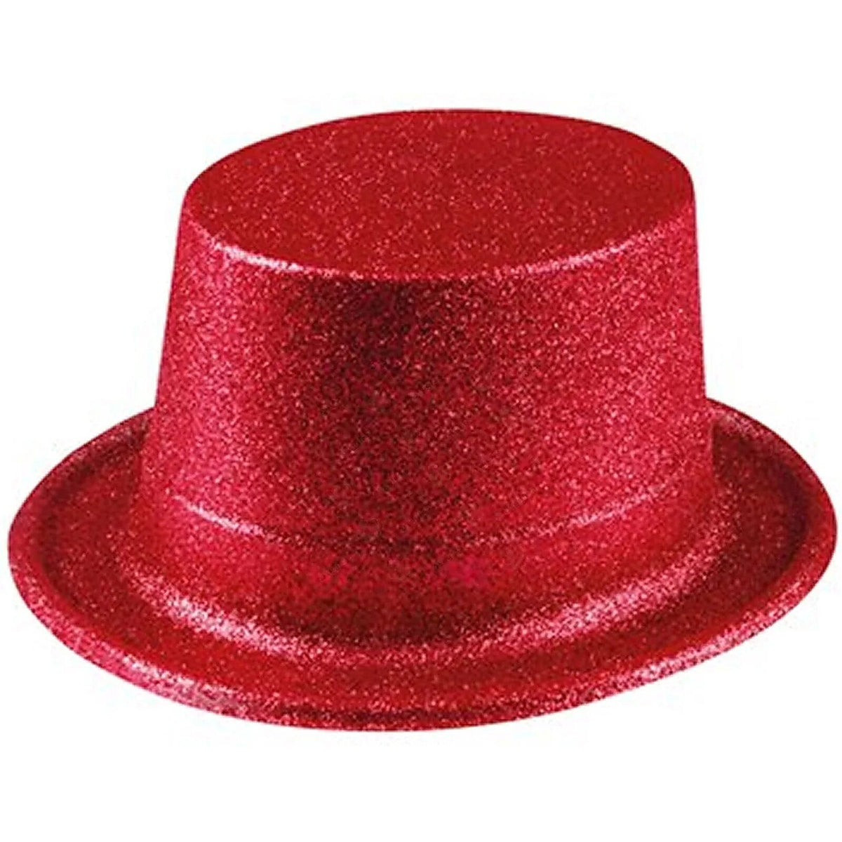 Glitter Top Hat Adult Costume Fancy Dress Party Plastic Tall Hat - Red