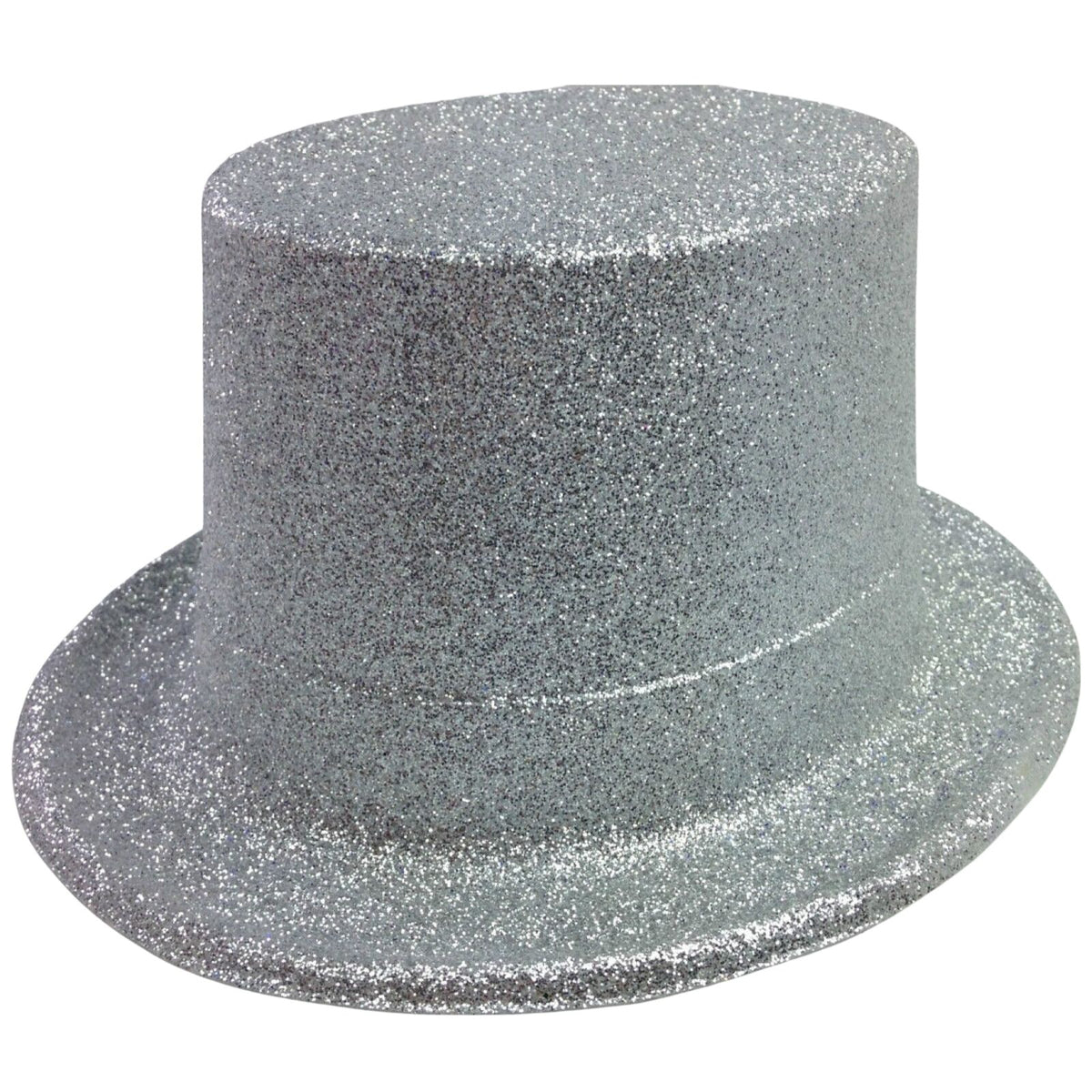 Glitter Top Hat Adult Costume Fancy Dress Party Plastic Tall Hat - Silver
